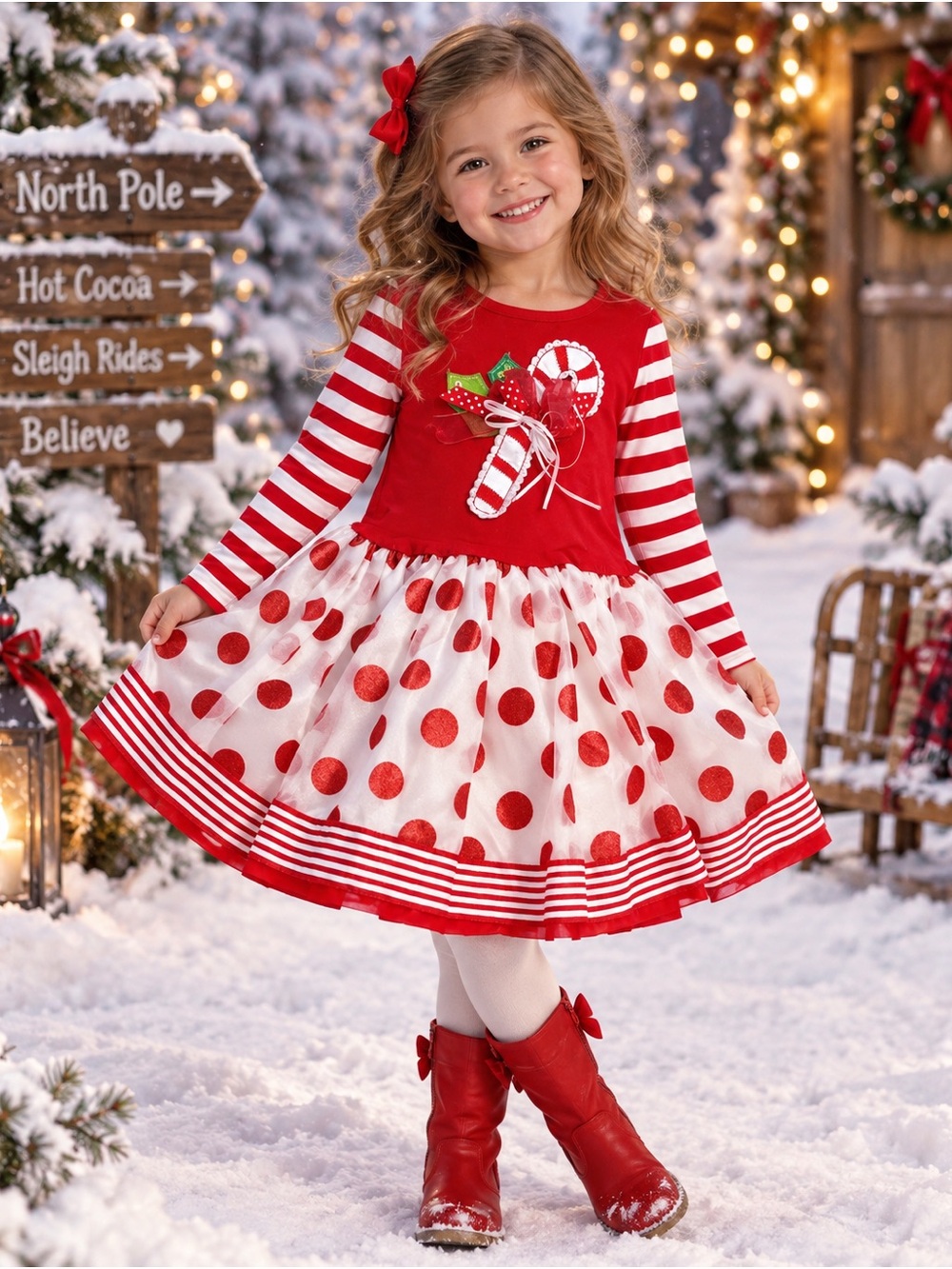 Rare Editions Girls 4T Christmas Candy Cane Dress Red White Holiday EUC